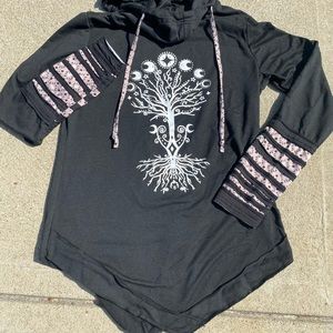 TREE OF LIFE Black hoodie dress S